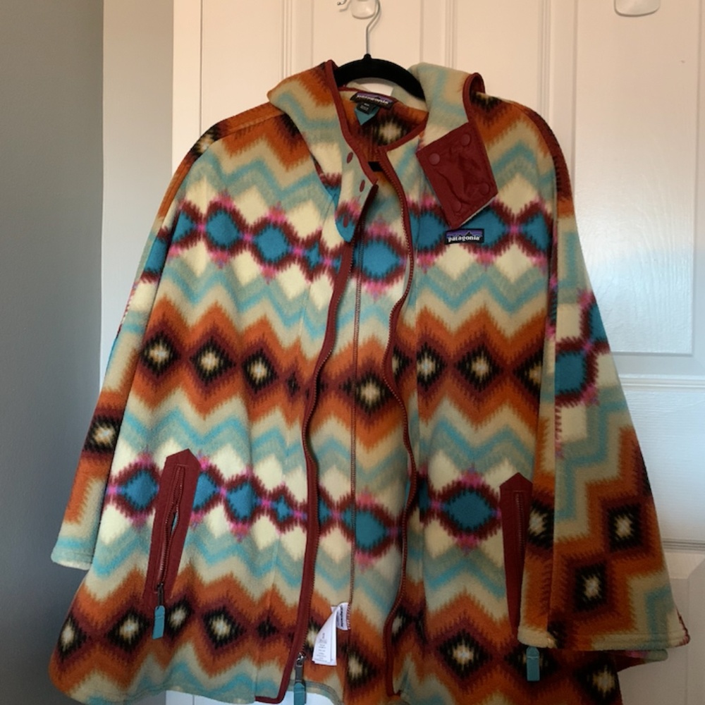 PATAGONIA Synchilla Hooded Fleece Aztec Poncho Full Zip Size Women's M/L